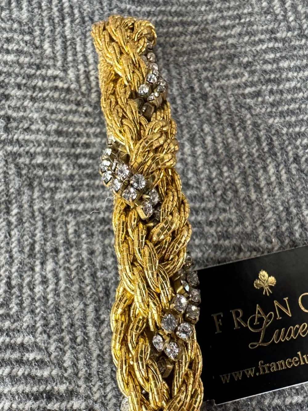 NWT, FRANCE LUXE, BRAIDED GOLD WITH CLUSTERS OF DIAMONDS WOVEN INTO THE BARRETTE